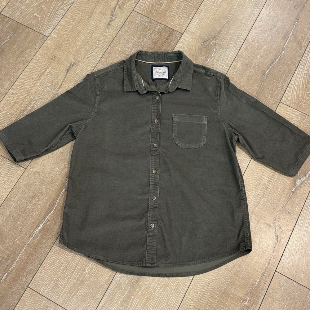 Jachs Girlfriend Olive Green Corduroy Button Down Shirt Elbow Sleeve Small